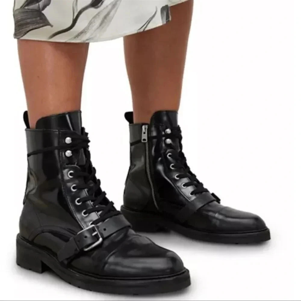 All Saints Women's Leather Donita Lace Up Boots size 36